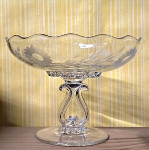 Vintage Elegant Clear Viking Glass Pedestal Bowl With Floral Design